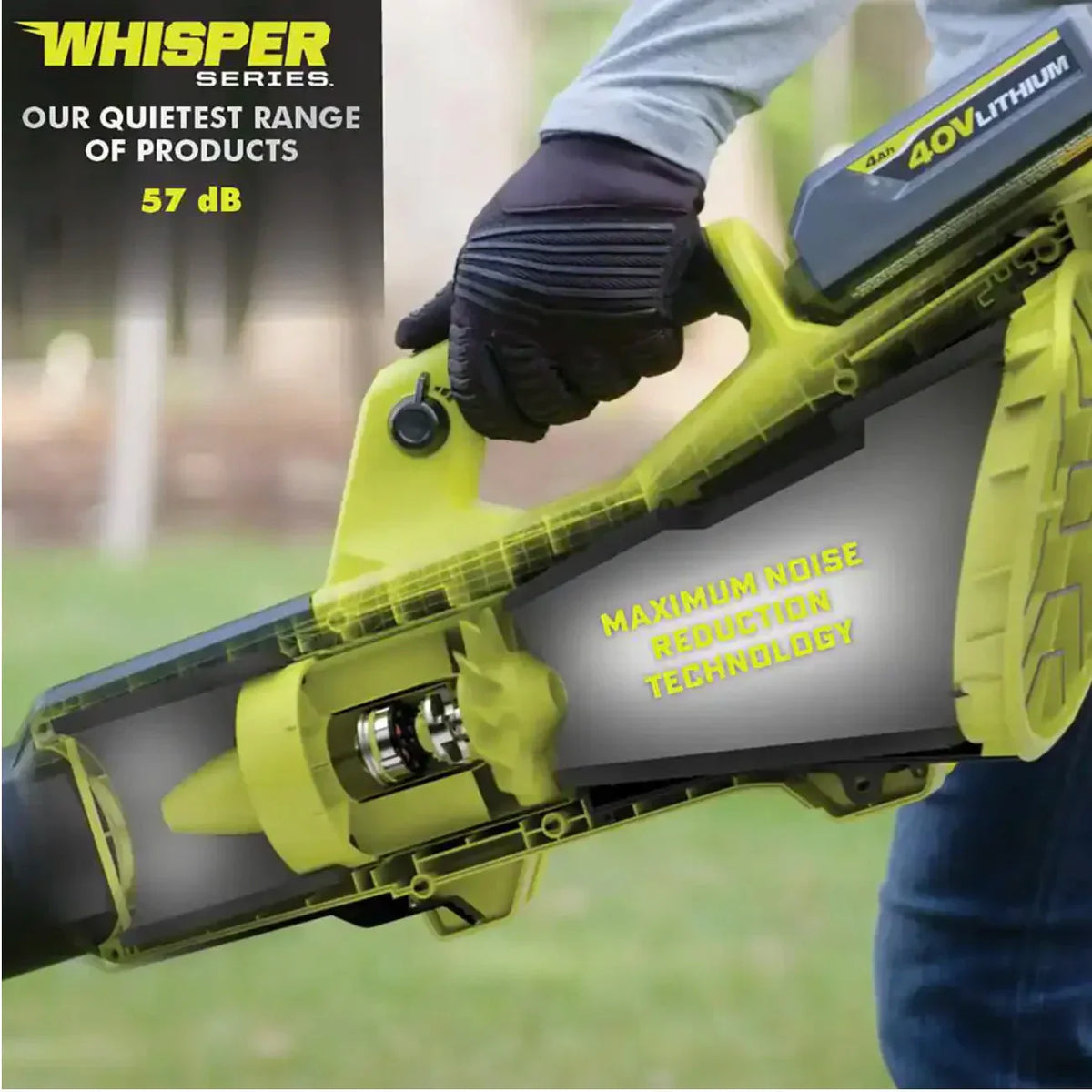 Ryobi 40V HP Brushless Whisper Series Cordless Jet Fan Leaf Blower, 190 MPH 730 CFM, 2 4.0 Ah Batteries And Charger
