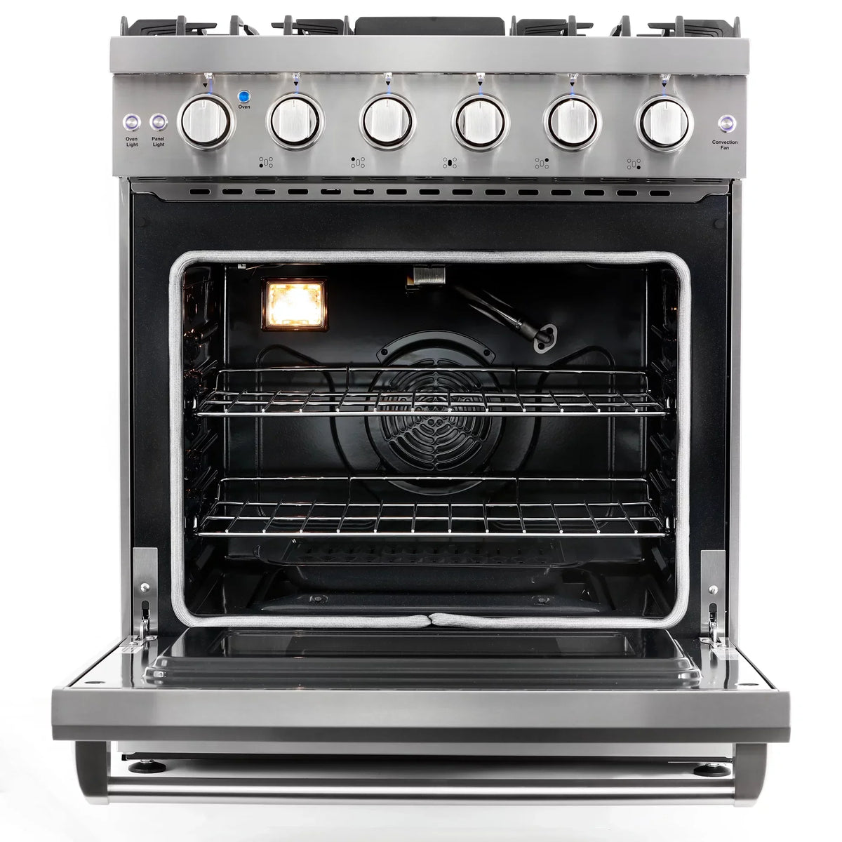 Cosmo 4-Piece Kitchen Appliance Package - 30 in Gas Range, Wall Mount Range Hood, 24 in Built-In Dishwasher, French Door Refrigerator