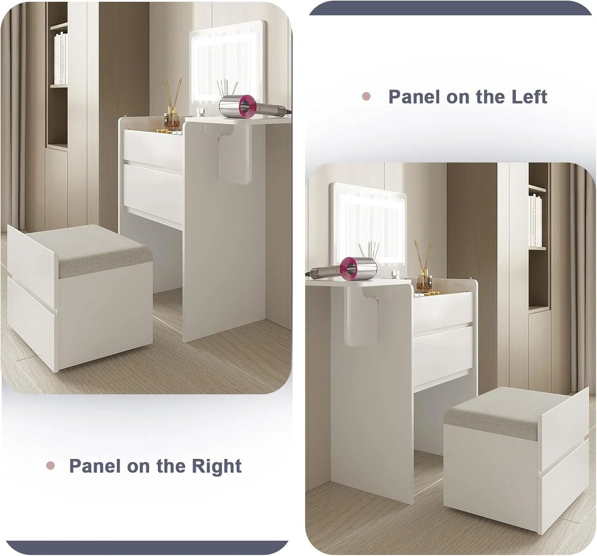 3-in-1 Vanity Desk Set With Flip-Top Lighted Mirror, Storage Stool And 15.7*19.7*31.5 Inches Table