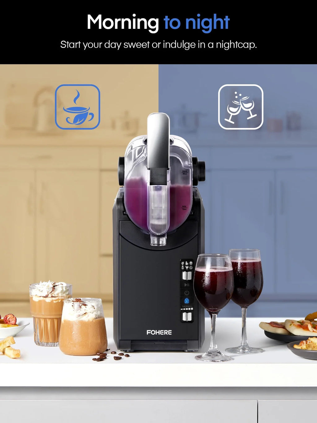 FOHERE 5-in-1 Slushie Machine, 48 fl oz, Self-Cleaning - Frozen Drink Maker