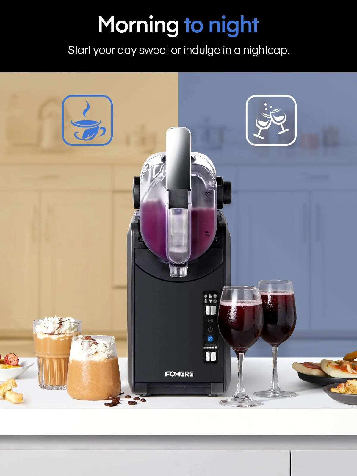 FOHERE 5-in-1 Slushie Machine, 48 fl oz, Self-Cleaning - Frozen Drink Maker