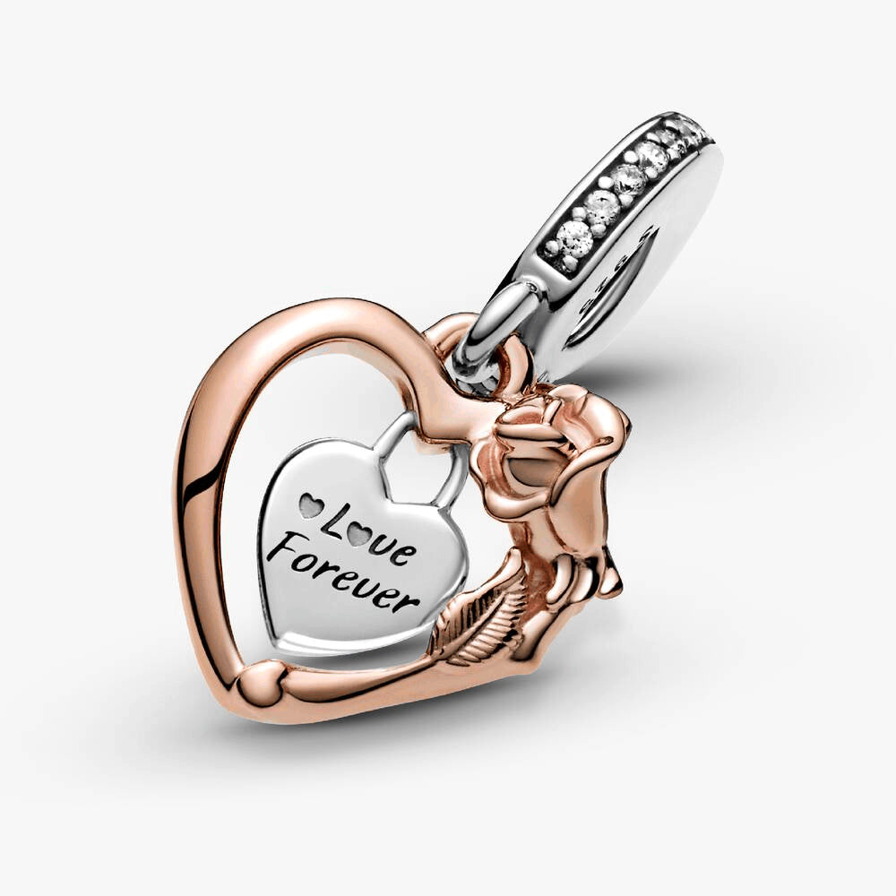 FINAL SALE - Heart & Rose Flower Dangle Charm
