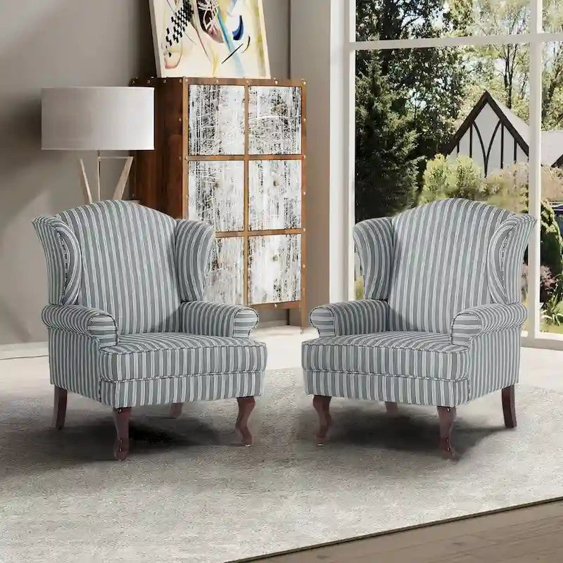 Traditional Wingback Upholstered Accent Chairs, Set of 2, 31 W x 31.8 D x 42.9 H