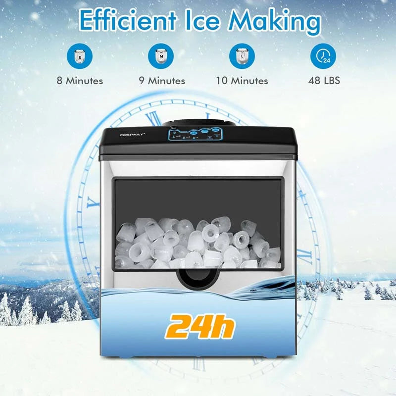 48 Lbs/24H 2-in-1 Stainless Steel Countertop Ice Maker With Chilled Water Dispenser And 5 Lbs Ice Storage Basket