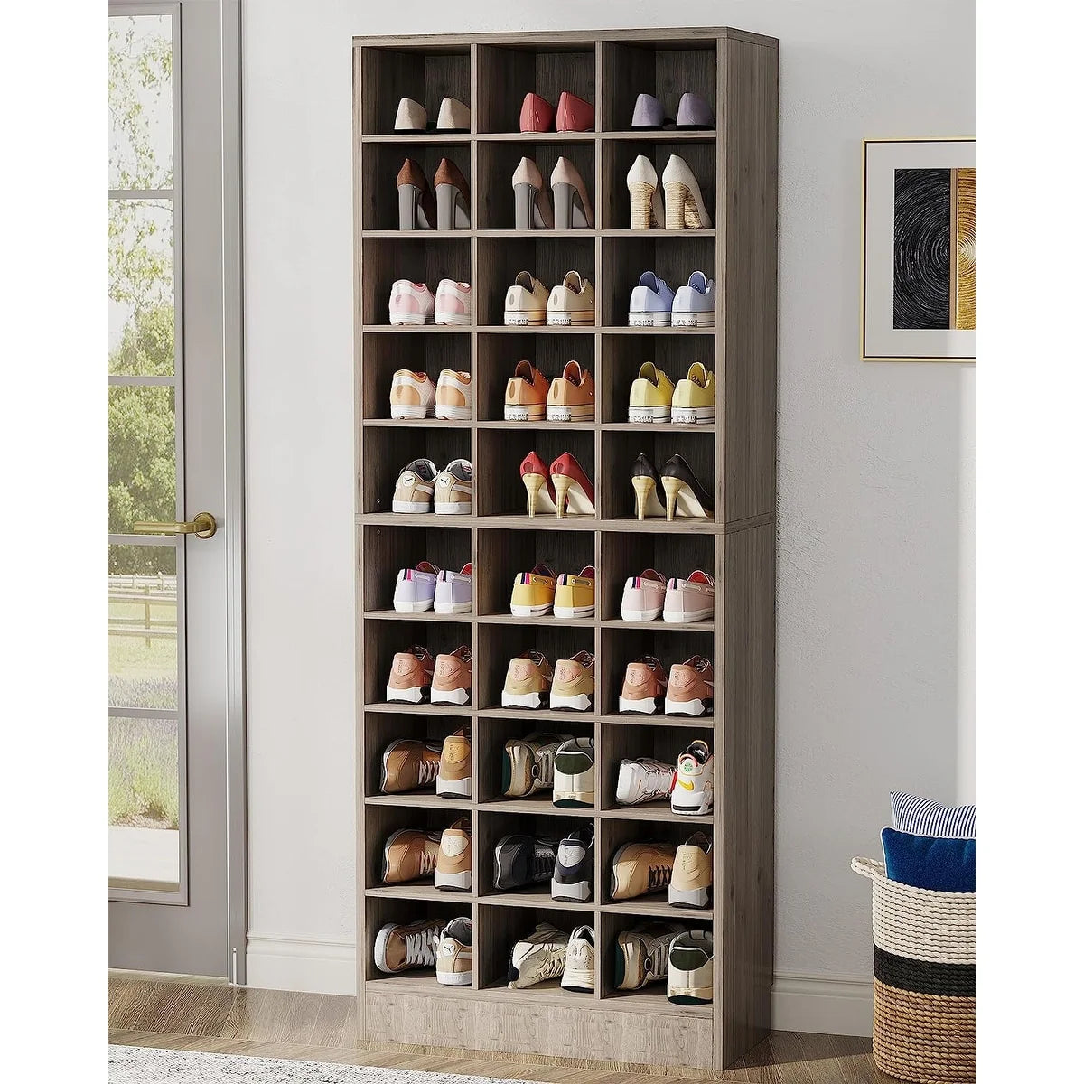 10-Tier Tall Shoe Cabinet, 30-Pair White Engineered Wood Shoe Storage Rack