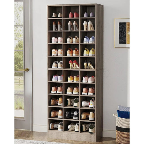 10-Tier Tall Shoe Cabinet, 30-Pair White Engineered Wood Shoe Storage Rack