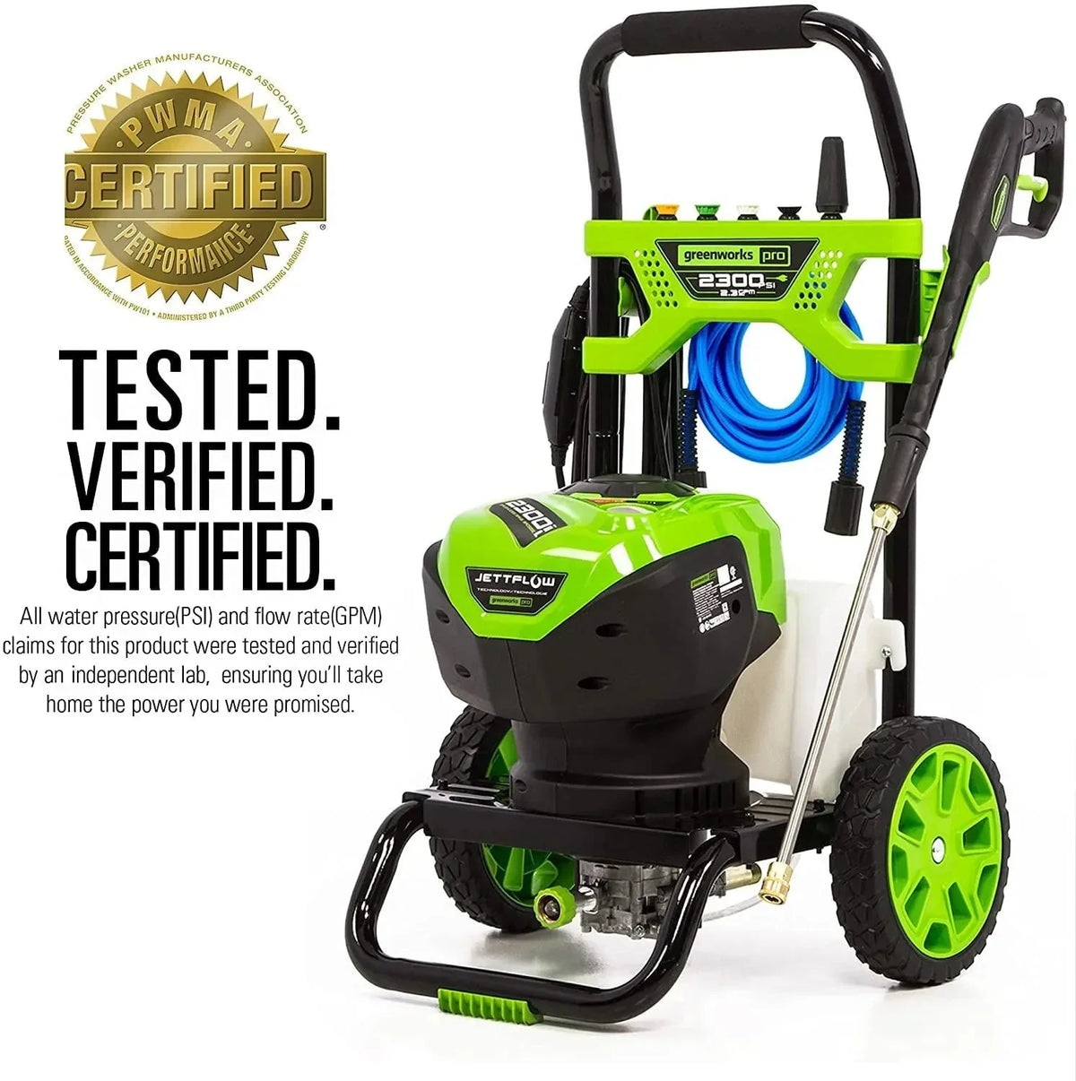 Greenworks Brushless Electric Pressure Washer 2300-PSI 14 Amp 2.3-GPM - JettFlow