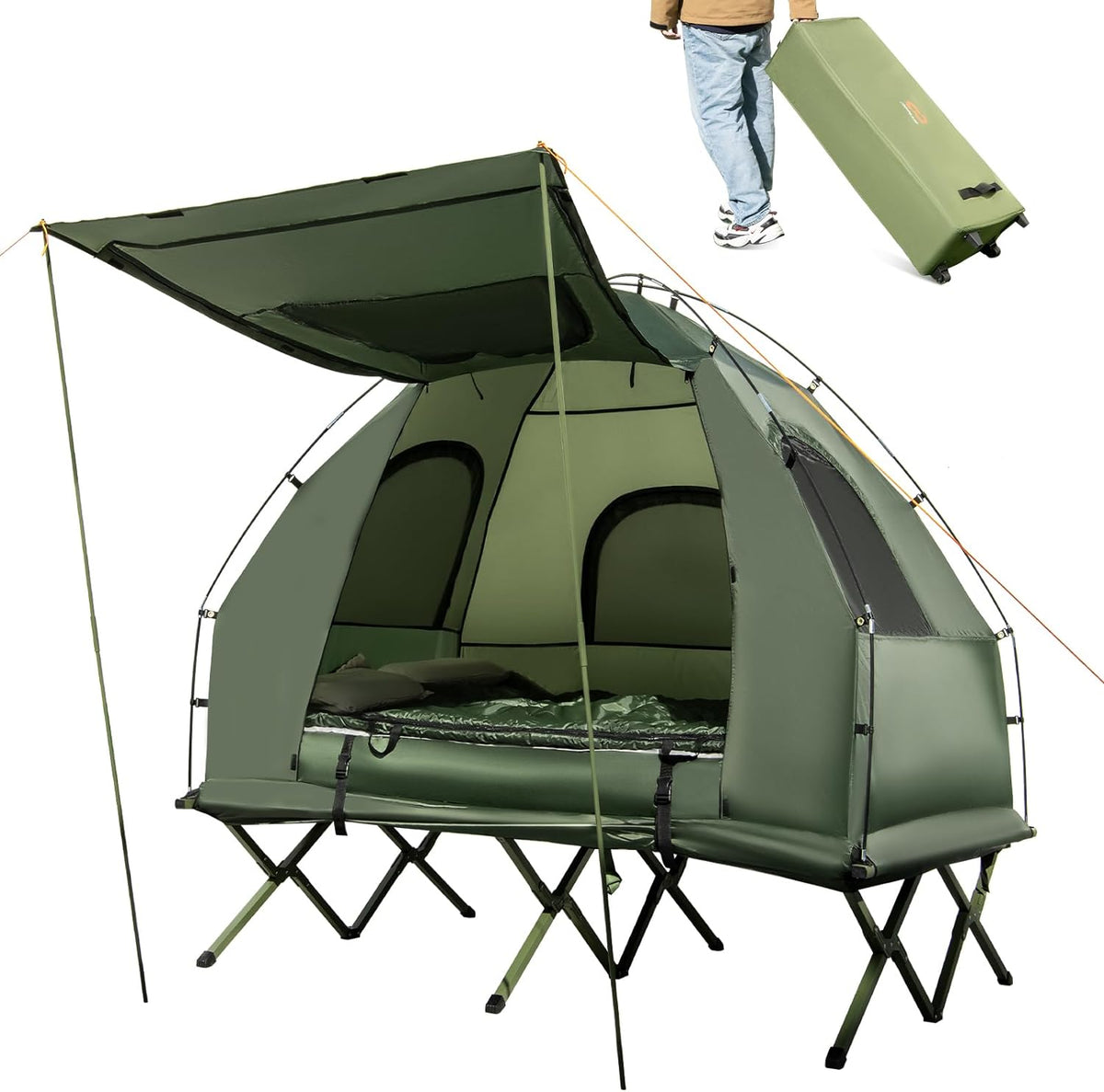 5-in-1 Camping Tent Cot Set With Air Mattress, Pillow And Sleeping Bag - 1-Person / 2-Person