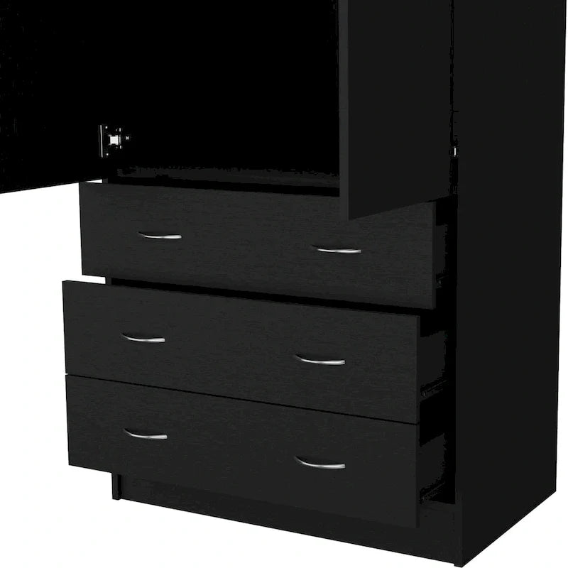 Devali Blue Double-Door Armoire With 3 Drawers And 1 Hanging Rod