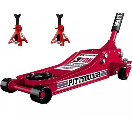 Steel Hydraulic Floor Jack And Jack Stands Set - Three-ton