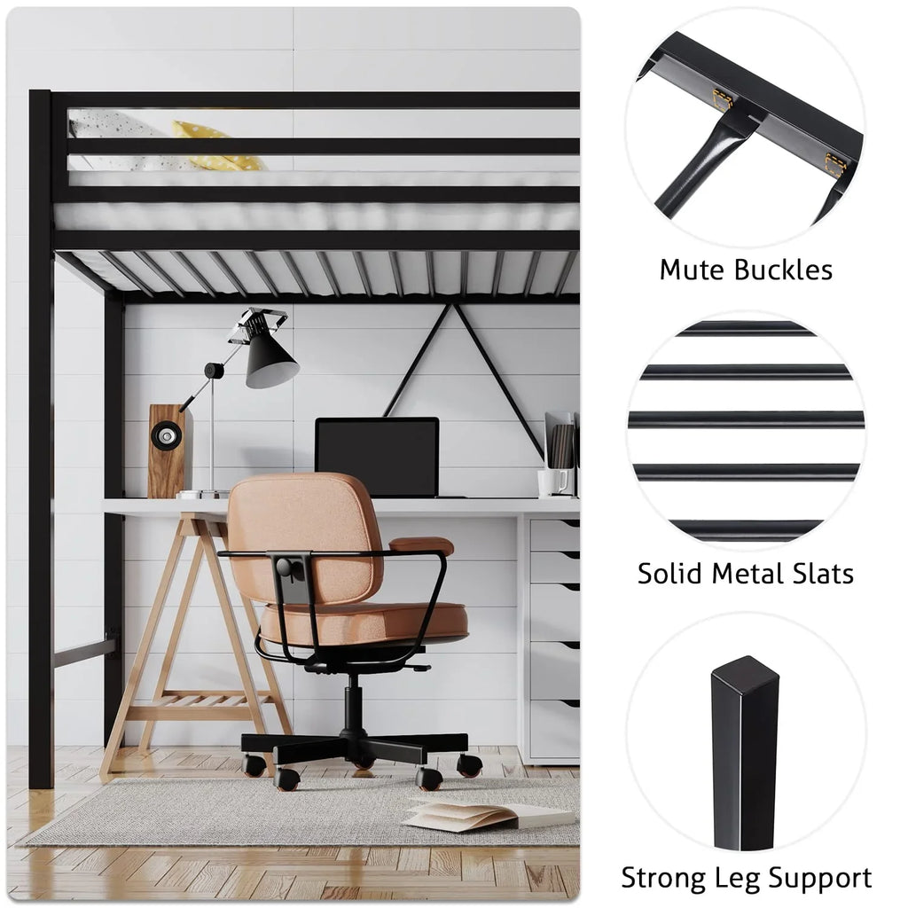 SHA CERLIN Junior Loft Bed Frame, Twin Size, Black