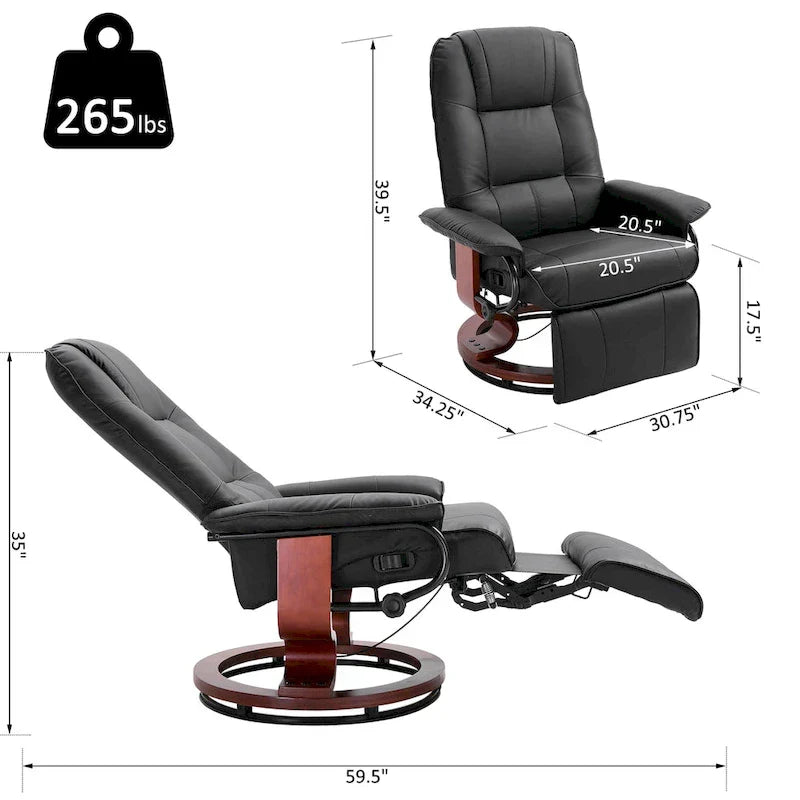 HomCom Faux Leather Manual Swivel Recliner Chair With Extendable Footrest