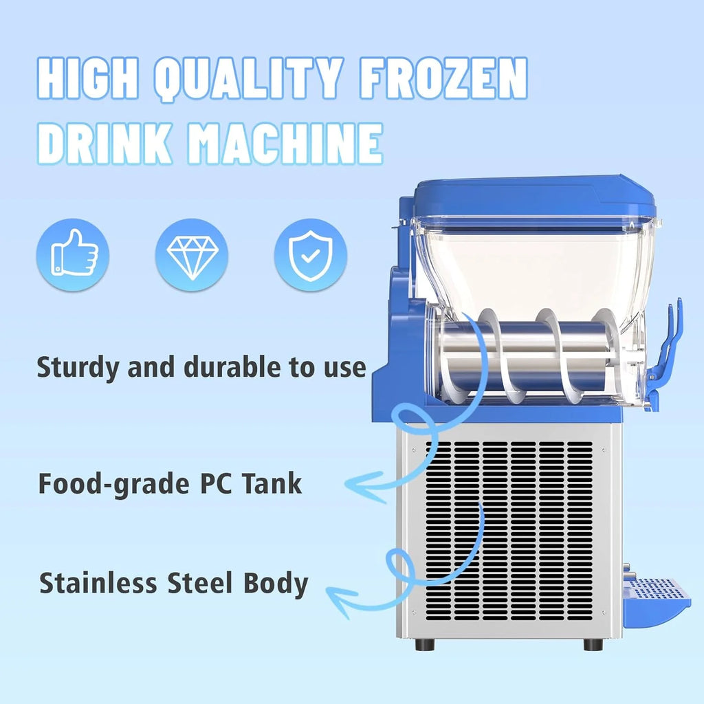 AnyDoor Commercial Slushy Machine, 30L, 1000W, Stainless Steel, Blue - 300-X