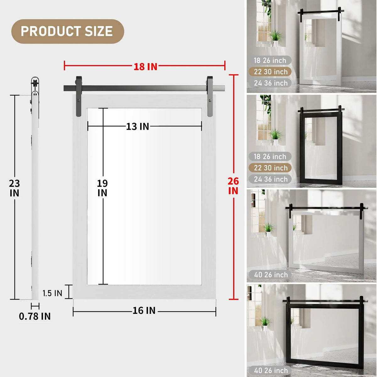 Rectangular Wall Mirror With Wood Frame, 18 x 26 in, 22 x 30 in, 24 x 36 in, or 40 x 26 in - Multiple Sizes