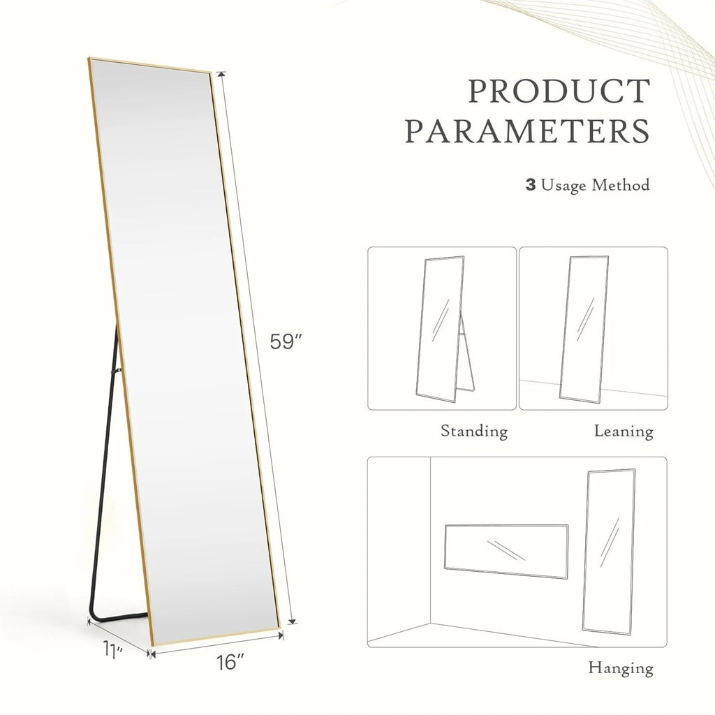 Full-Length Floor Mirror With Stand, Aluminum Alloy Frame - 71x30