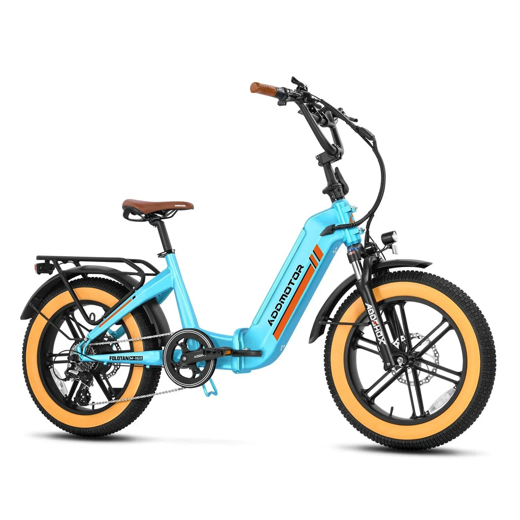Addmotor Folding Electric Bike For Adults, 750W, 20 inch Fat Tire, Sky Blue - M-160