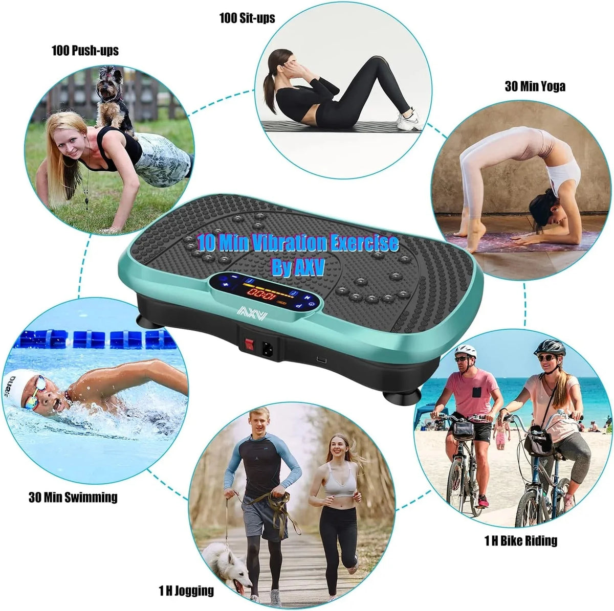 AXV Vibration Plate Fitness Platform, Gray, 2 Resistance Bands - Slim-Gray
