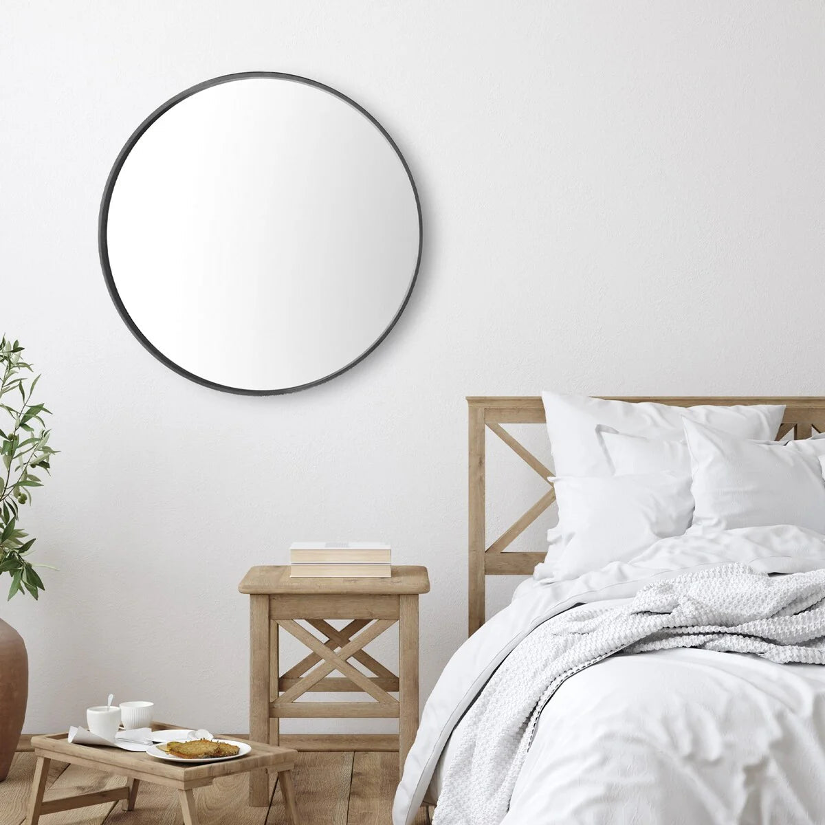 Classic Farmhouse Round Wooden Frame Wall Mirror - 24-inches, 28-inches, 32-inches