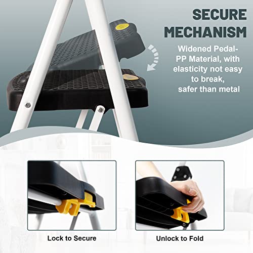 SocTone 3 Step Folding Step Ladder With Handle - 500 lb Capacity