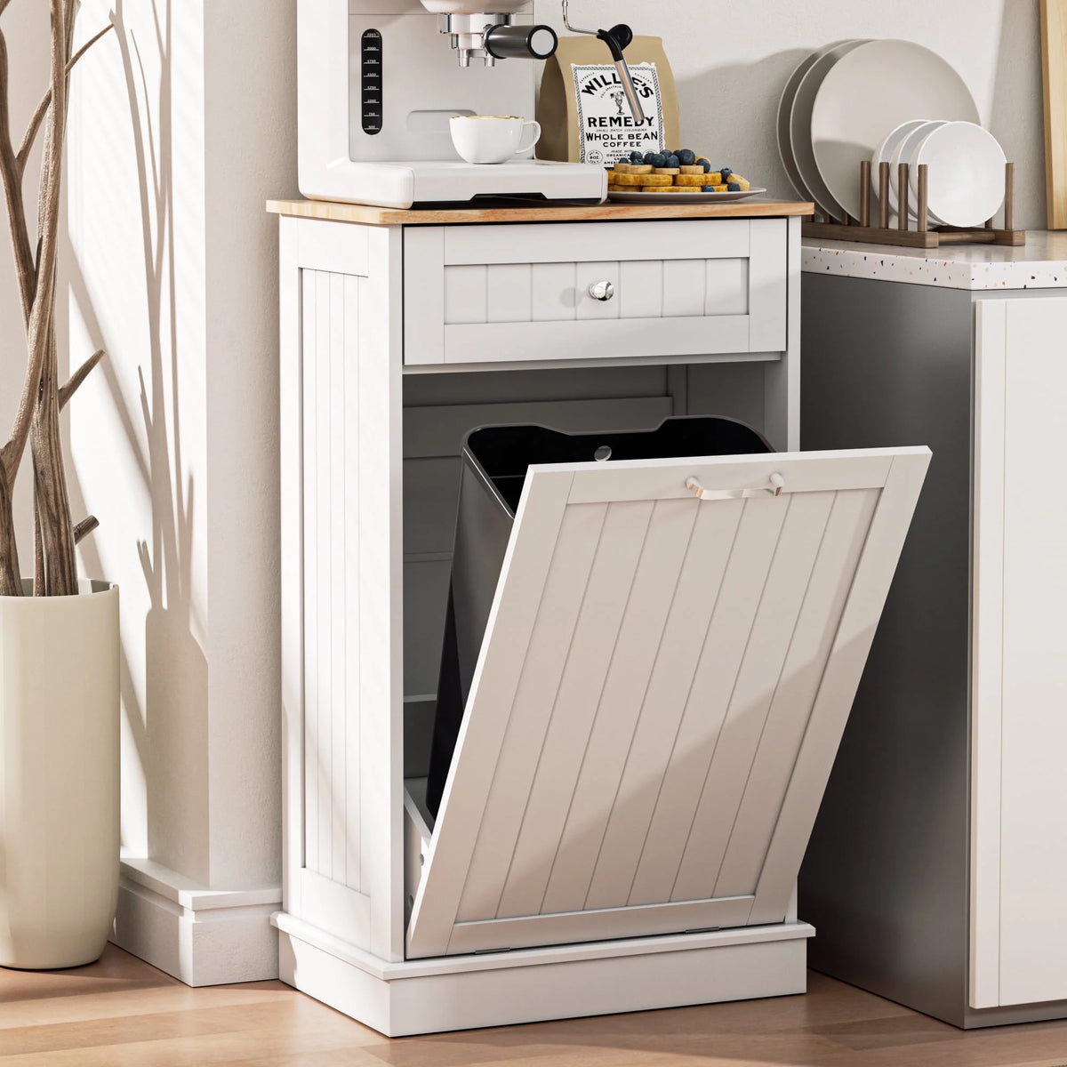 HARIPUL Single Tilt-Out Trash Cabinet For 13 Gallon Waste Bin, White