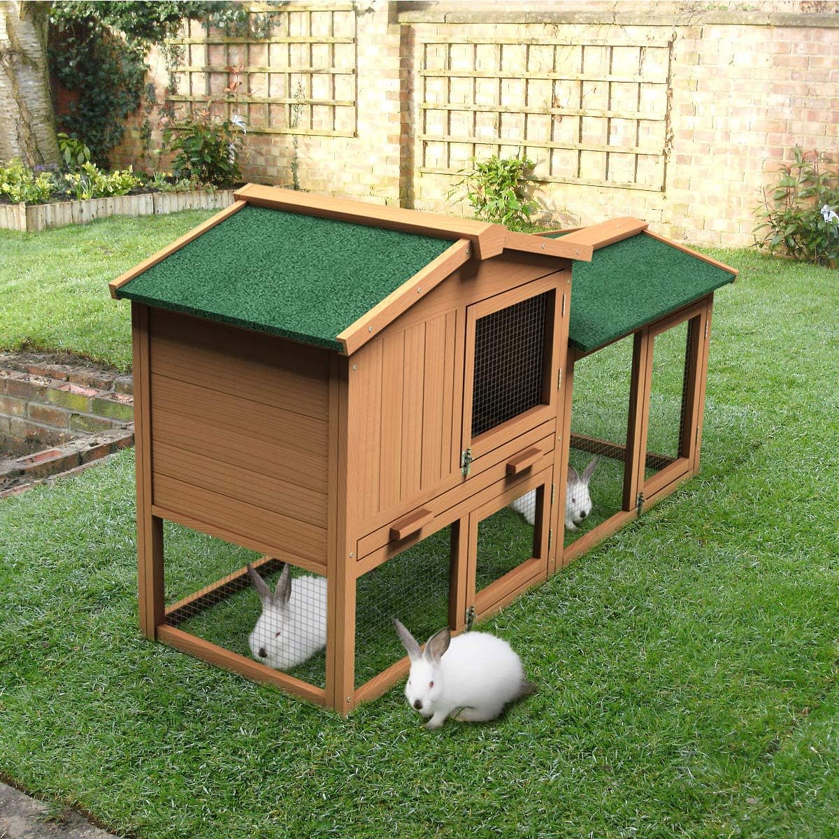 Wooden Chicken Coop With Nesting Box, Ramp And Removable Tray - 58 Inches