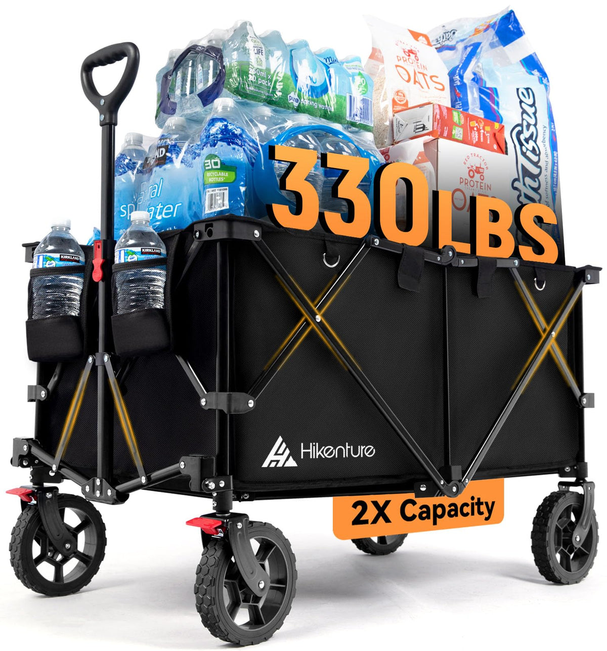 Collapsible Utility Wagon Cart, 330 LBS, All-Terrain - Adjustable Handle