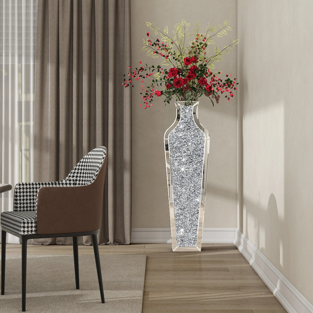 Crushed Diamond Floor Vase, Glass And MDF - 26.8 in, 36 in, 43 in