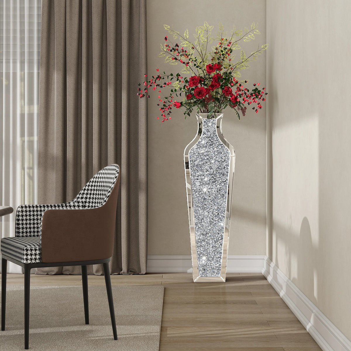 Crushed Diamond Floor Vase, Glass And MDF - 26.8 in, 36 in, 43 in