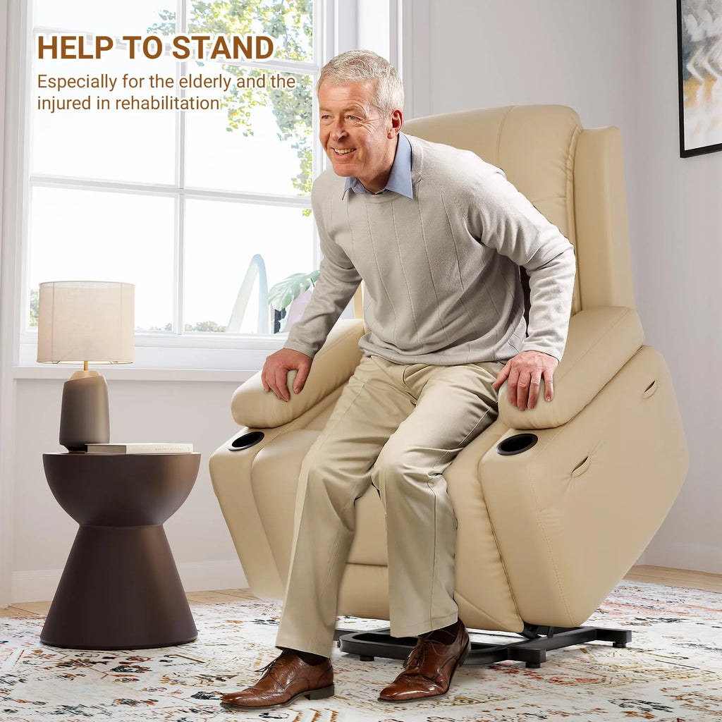 Power Lift Recliner Chair With Massage And Heat, Beige, 27 Seat Width, Cup Holders - SX-RQ-SF
