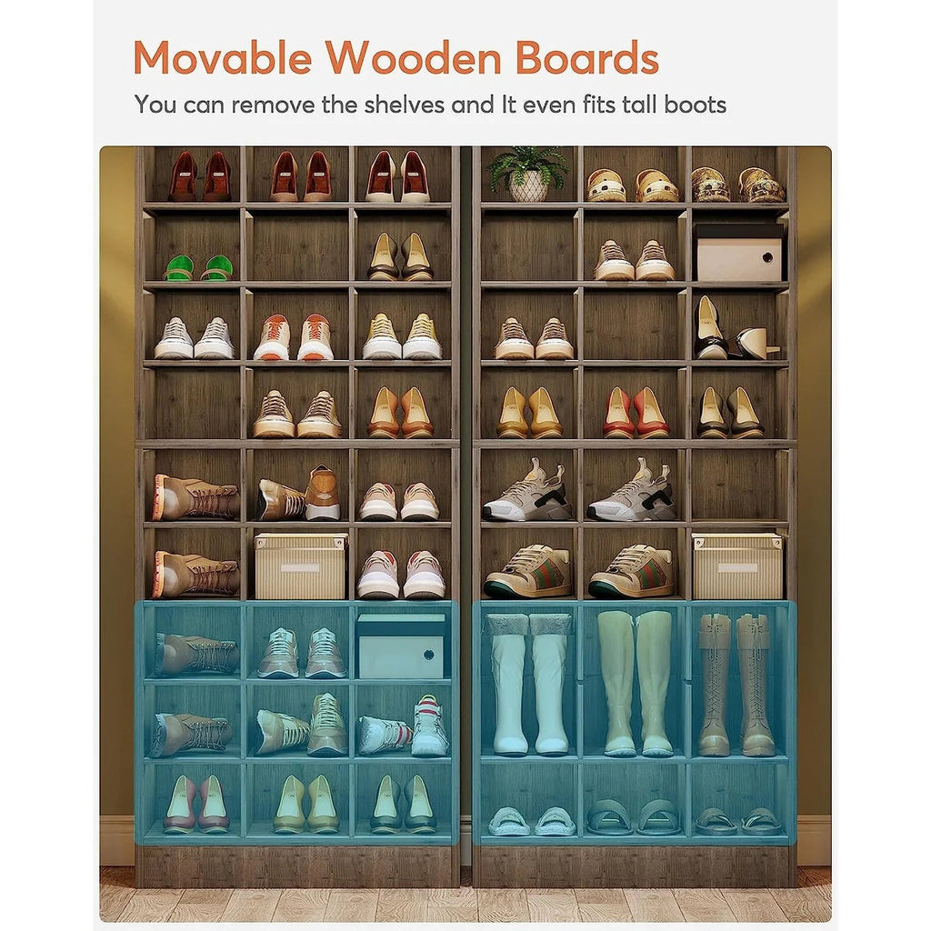 10-Tier Tall Shoe Cabinet, 30-Pair White Engineered Wood Shoe Storage Rack
