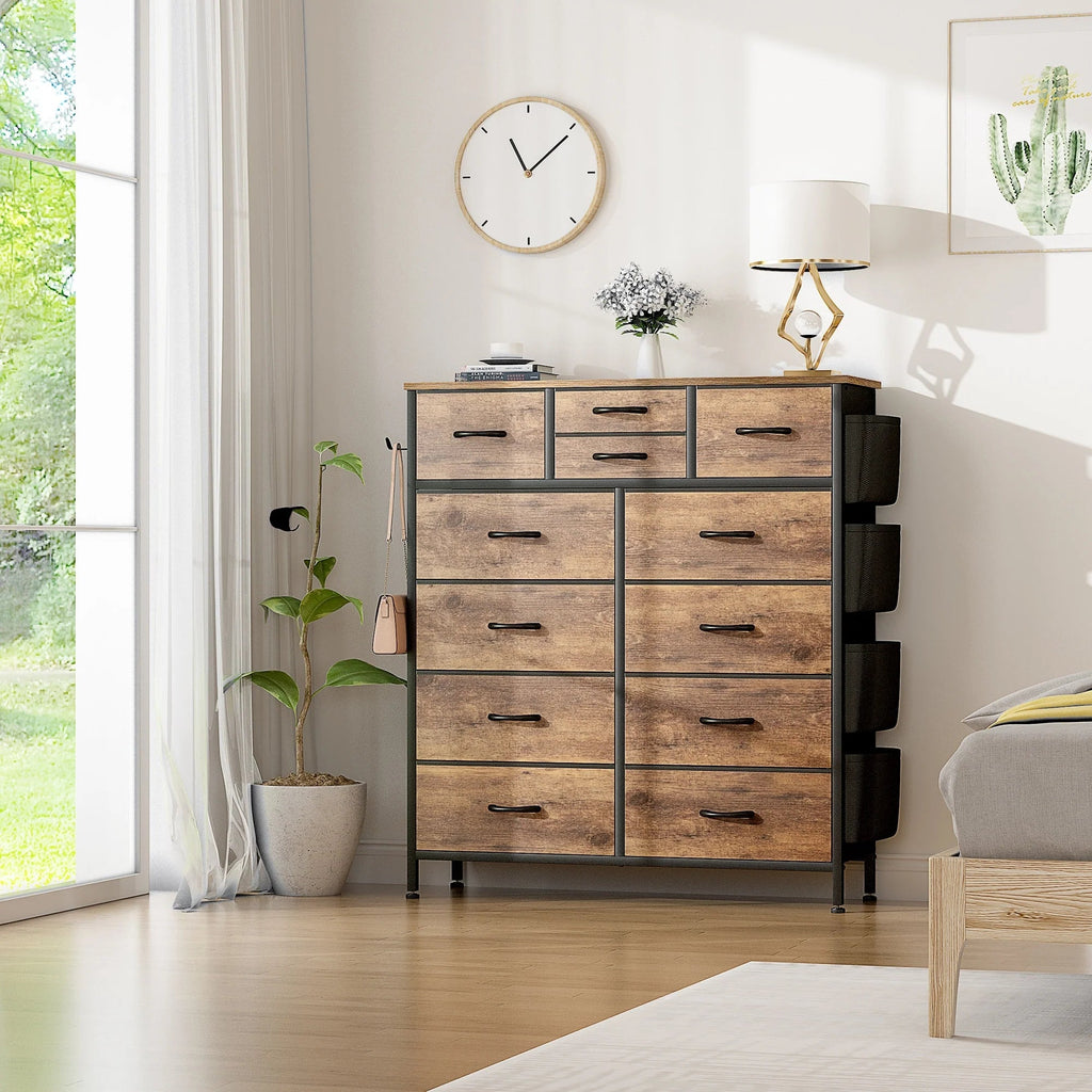 12-Drawer Fabric Dresser With Wood Top And Metal Frame