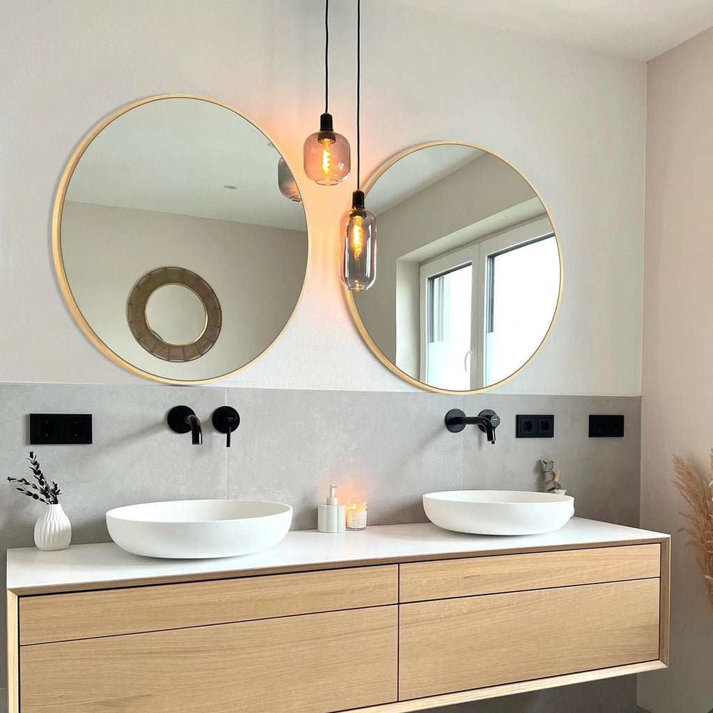 Round Bathroom Vanity Mirror, 24x24 / 36x36, Black, Brushed Gold or Silver