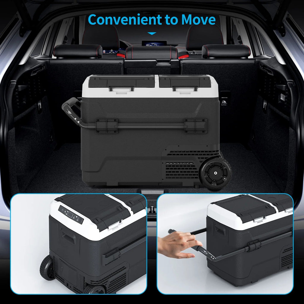DISHUP Portable Car Refrigerator 12V, 53QT (50L), Dual Zone - Black