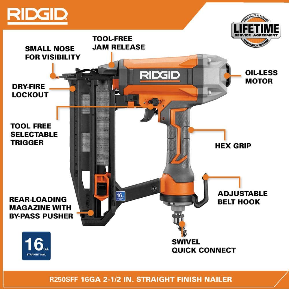 RIDGID 6 Gal. Portable Electric Pancake Air Compressor With 18GA Brad Nailer, 16GA Finish Nailer And 18GA Finish Stapler - R69603FK