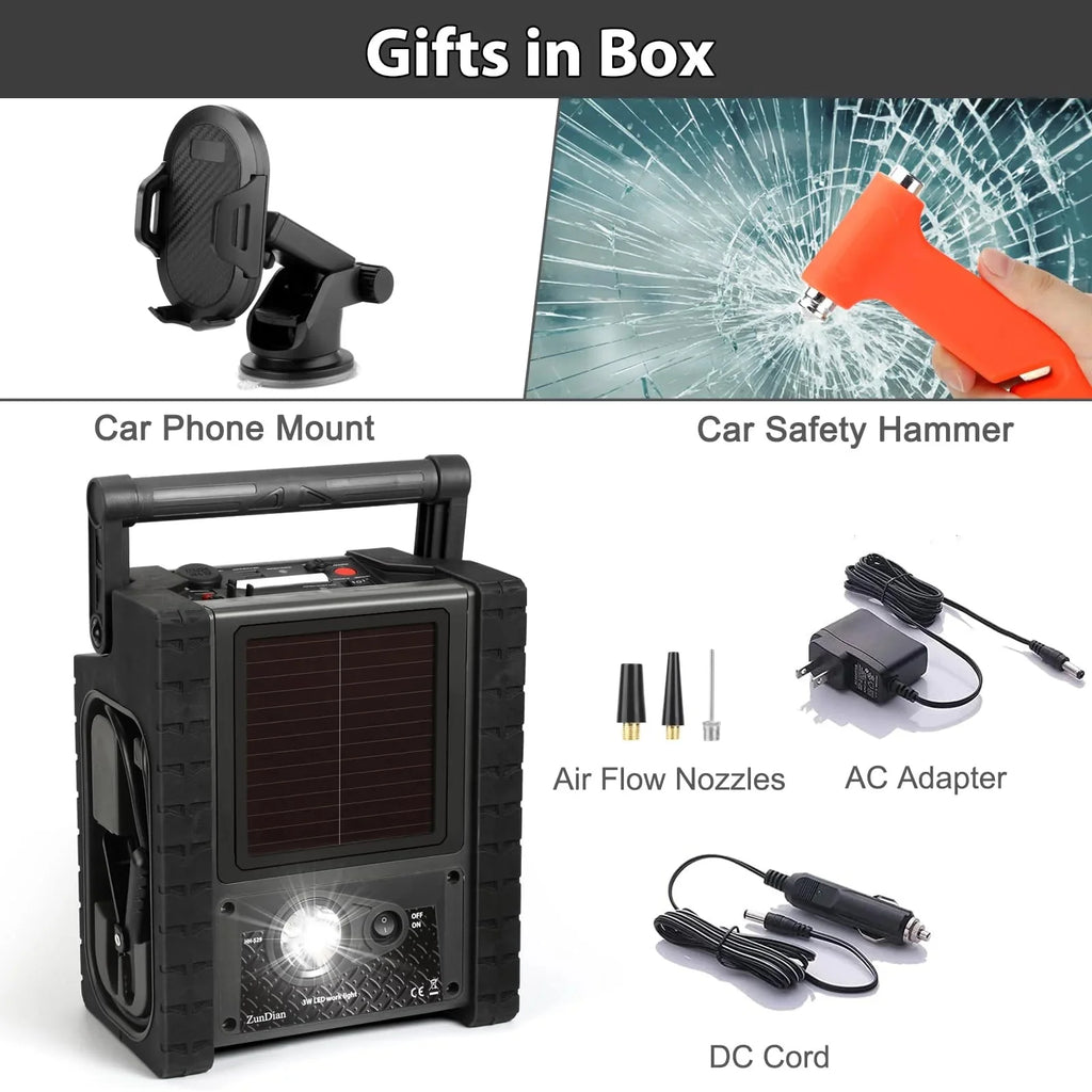 ZunDian Portable Power Station Jump Starter 2000 Amps, 260 PSI Air Compressor, 400W Inverter - ZD-529