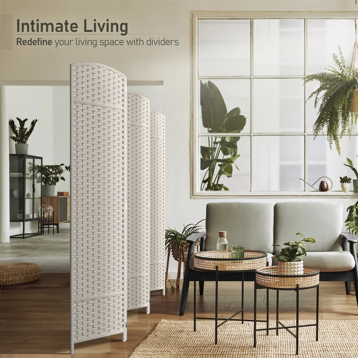 6-Panel Room Divider Privacy Screen With Hand-Woven Mesh Panels - 6 Ft Tall
