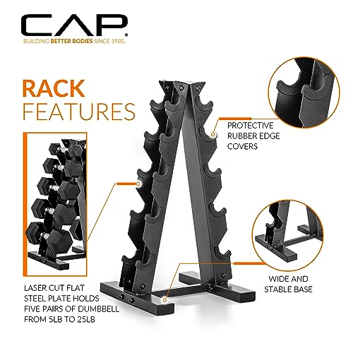 CAP Barbell 150 LB Coated Hex Dumbbell Weight Set With Vertical Rack - Black
