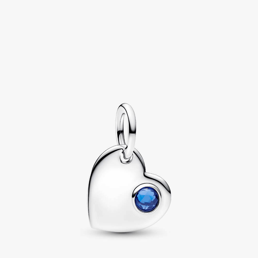 September Engravable Heart Blue Stone Dangle Charm