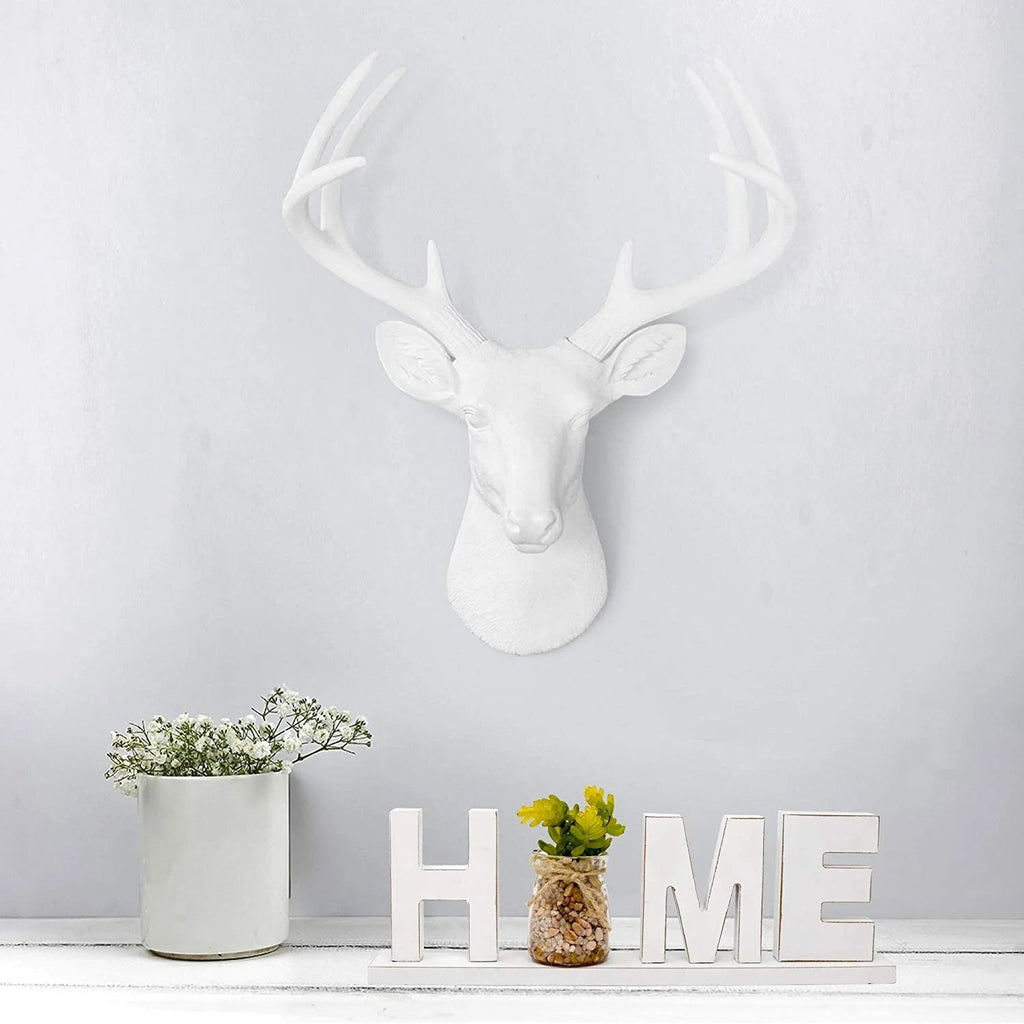 White Resin Deer Head Wall Decor With Antlers - Mini / Large