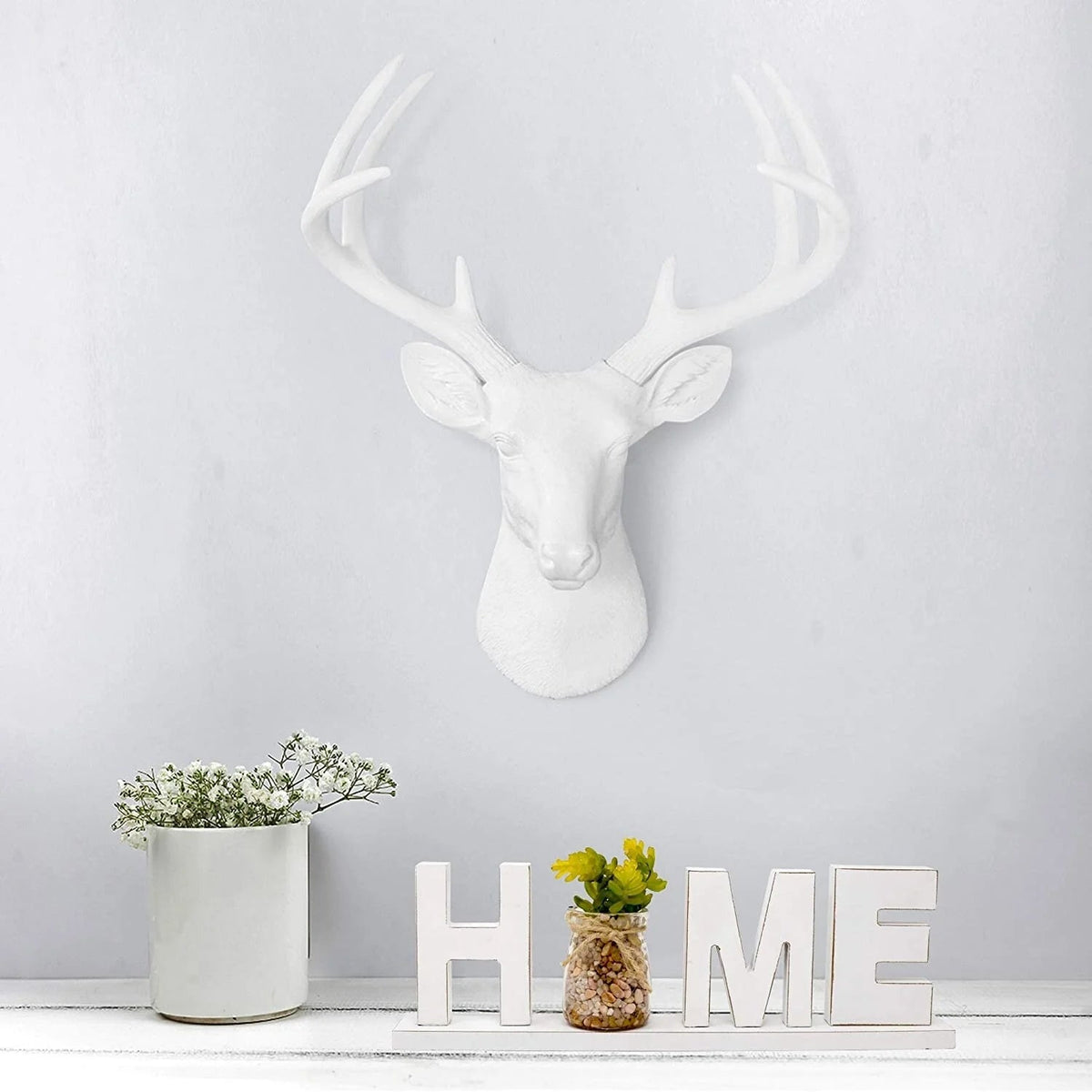 White Resin Deer Head Wall Decor With Antlers - Mini / Large