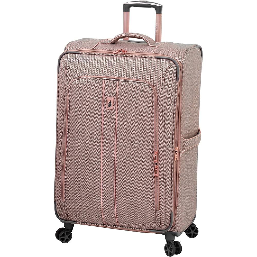 LONDON FOG Newcastle Softside Expandable 8-Wheel Spinner Luggage, Rose Charcoal Herringbone, Checked-Large 28-Inch