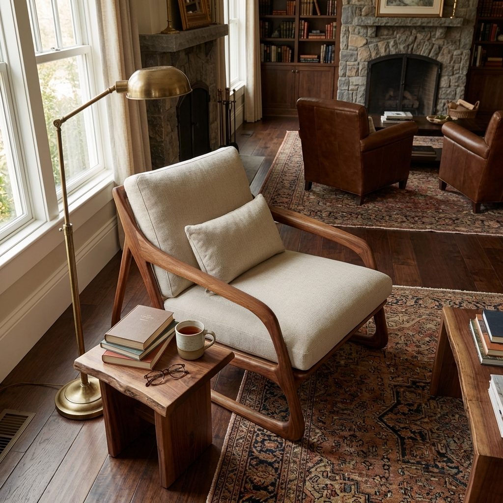 Artistic Wood Chair With Curved Structure For Home Balcony