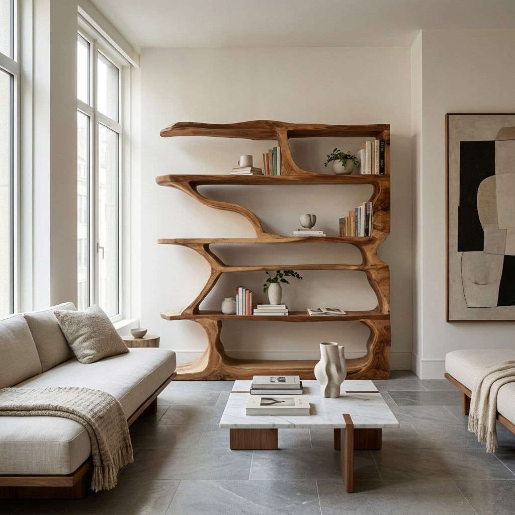 Contemporary Artistic Wooden Bookshelf For Living Room Storage