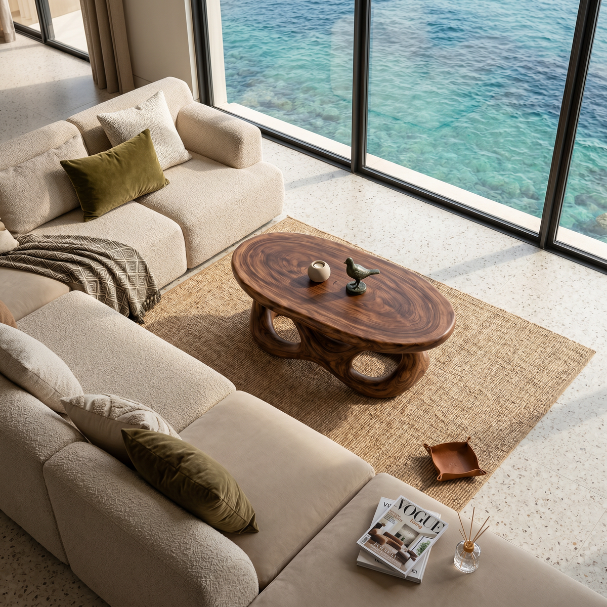 Contemporary Coffee Table With Organic Openwork Base For Designer Interior