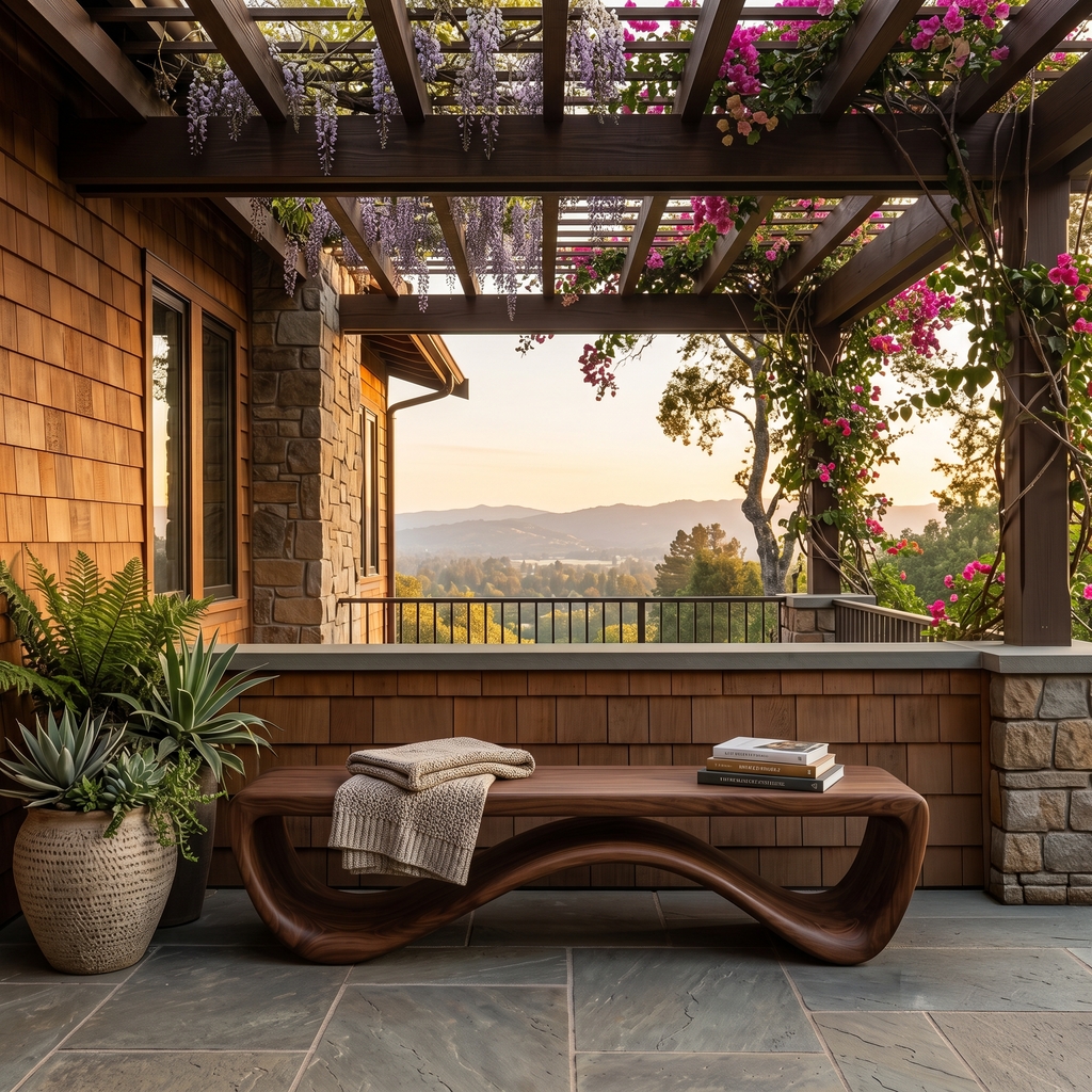 Artistic Wooden Bench With Unique Flowing Base For Modern Home