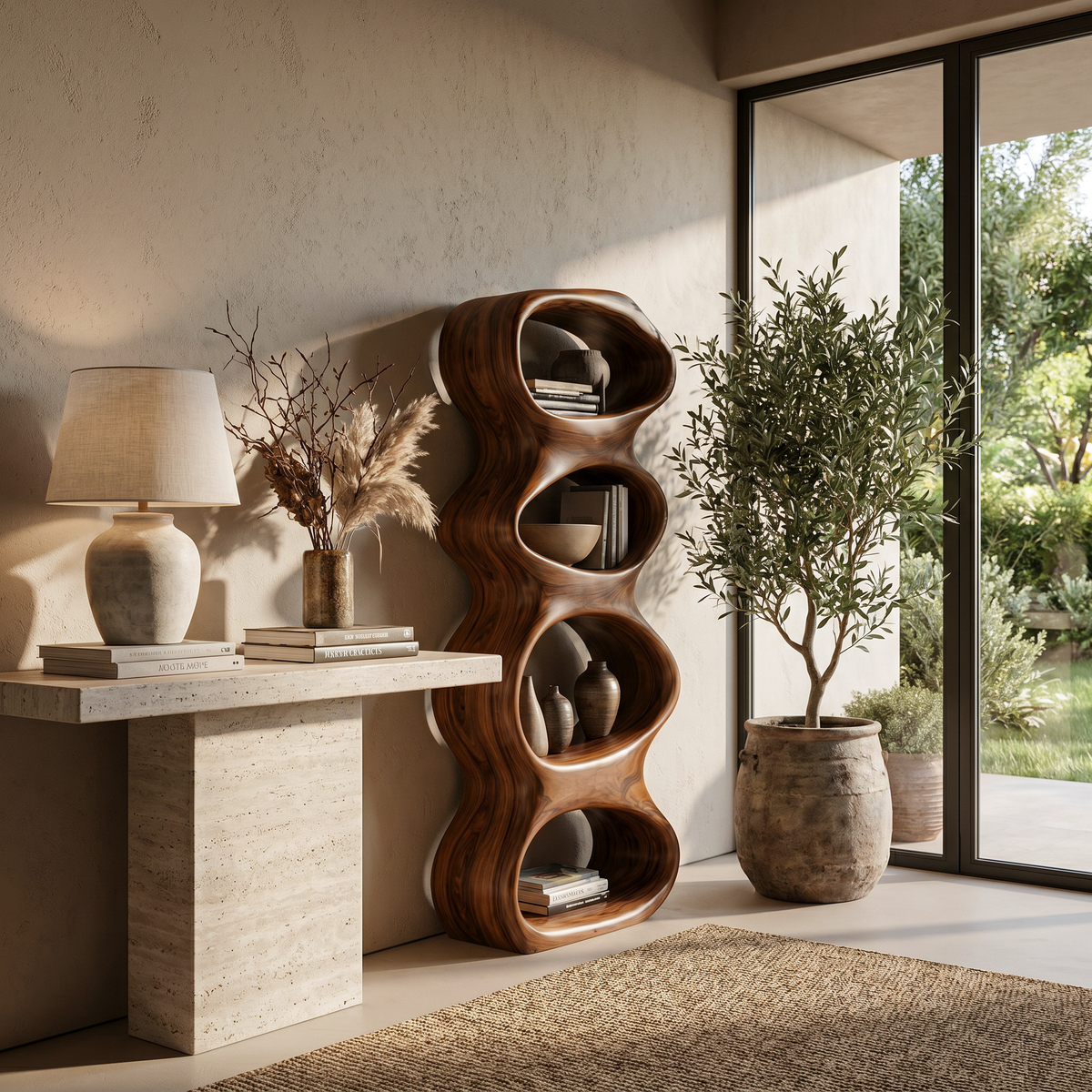 Biomorphic Wooden Bookshelf For Modern Living Room