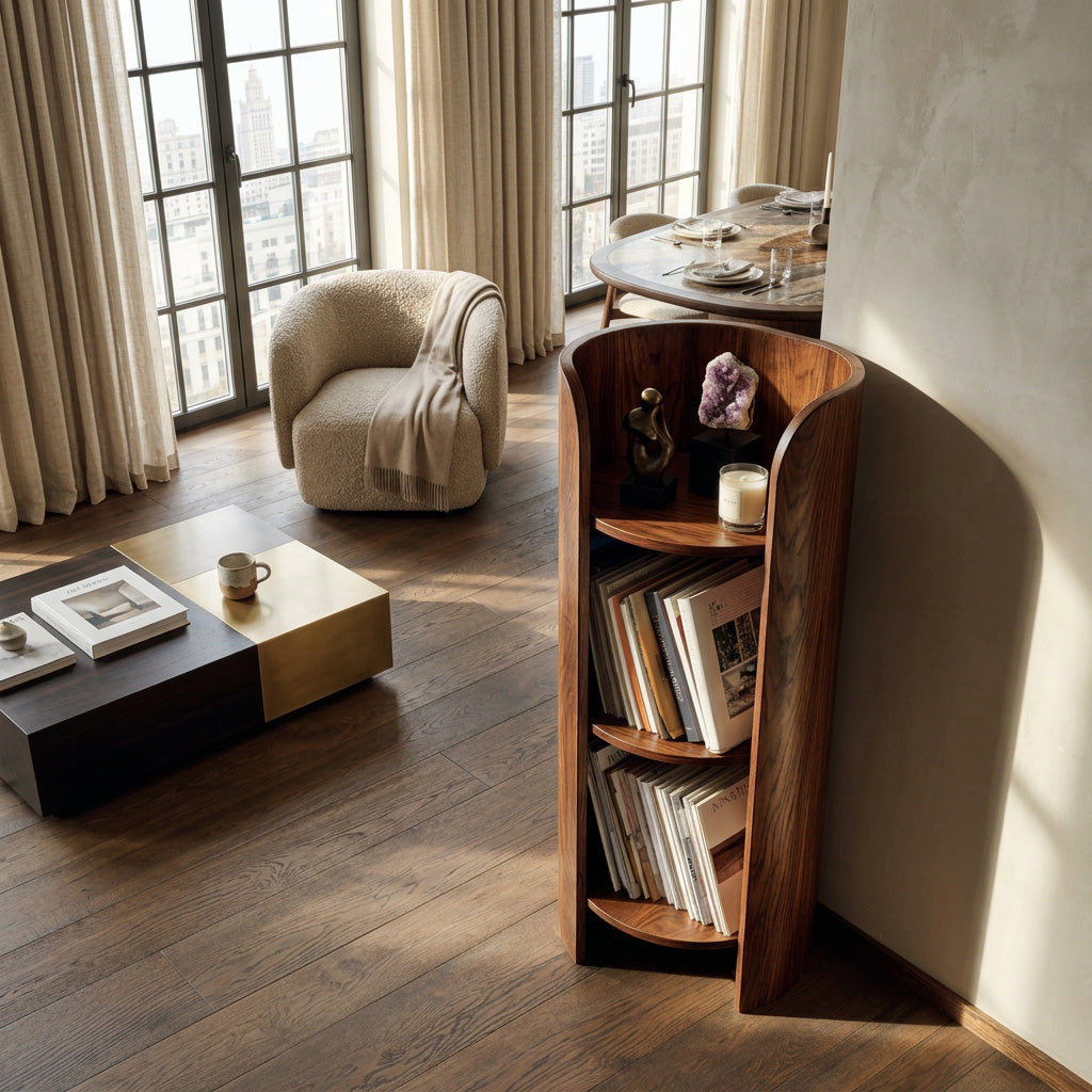 Contemporary Round Natural Wood Magazine Rack For Living Room