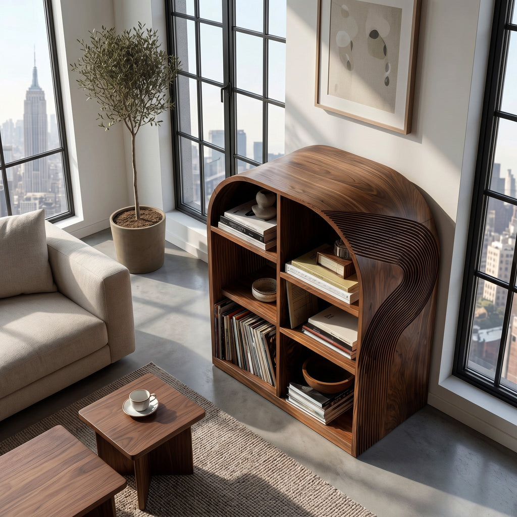 Contemporary Open Wooden Magazine Rack With  For Living Room