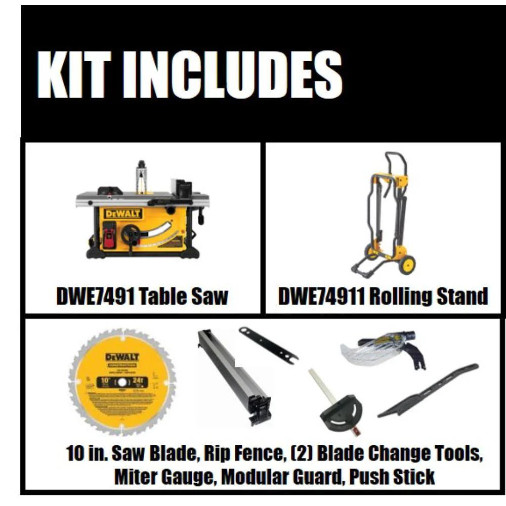 DEWALT 15 Amp Corded 10 in. Jobsite Table Saw With Rolling Stand - DWE7491RS
