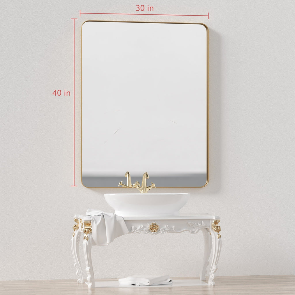 Framed Wall Vanity Mirror With Rounded Corners, 1 Piece